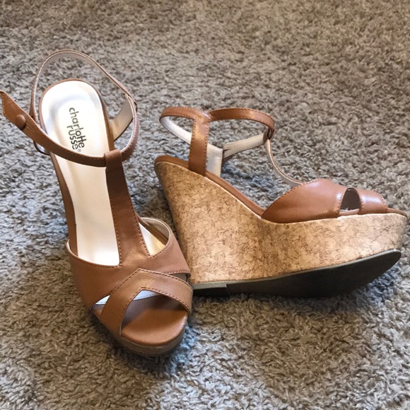 Charlotte Russe Shoes - Tan wedges with cork bottom